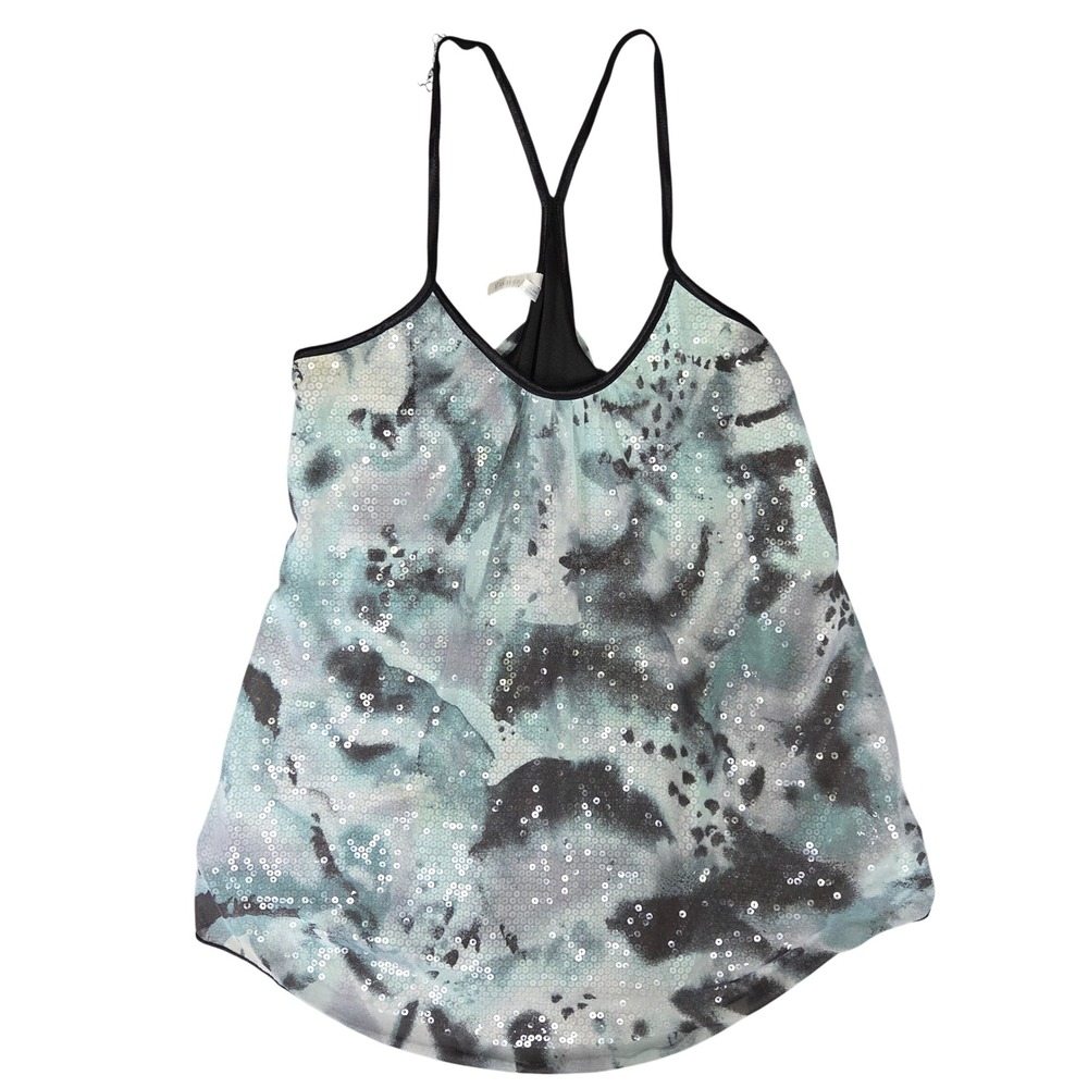 Studio Y Womens Sequin Abstract Camisole Top Mint Green Grey Black Large Y2k